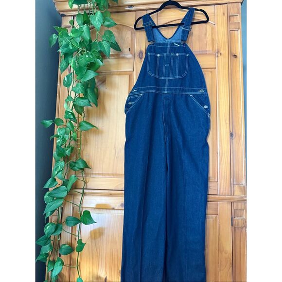 Vintage Roebucks Denim Overalls 38x34 – Classic Dark Wash Workwear Style - Picture 1 of 11